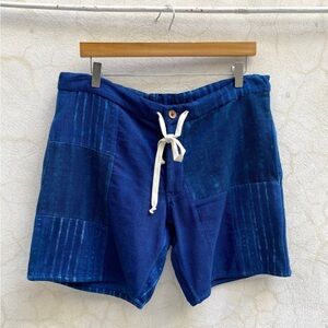 Men’s indigo summer shorts - size large with adjustable drawstring - 100% cotton